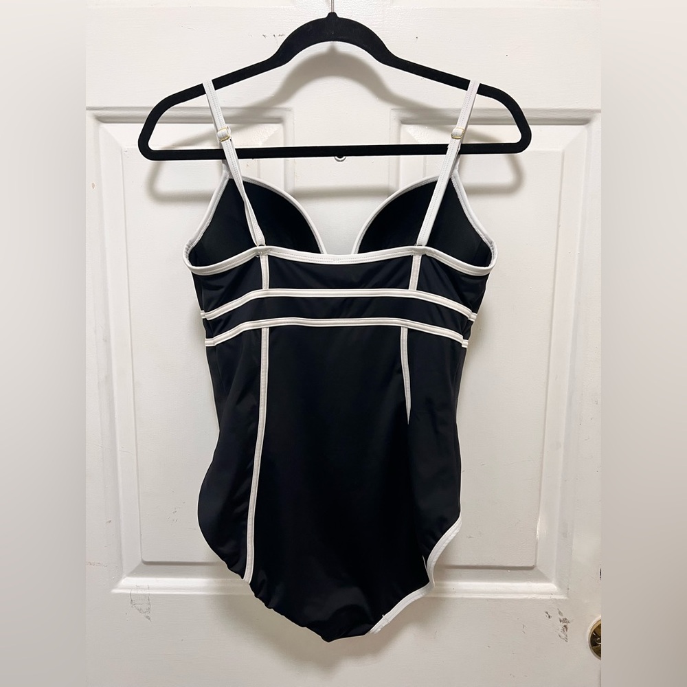 SPANX Sweetheart Black One-Piece Swimsuit with White Trim Size 12 - Picture 2 of 4